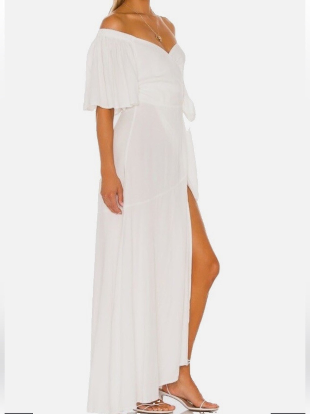 l*space White Maxi Wrap Dress with Flutter Sleeves